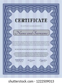 Blue Diploma template. Customizable, Easy to edit and change colors. Complex background. Money Pattern. 