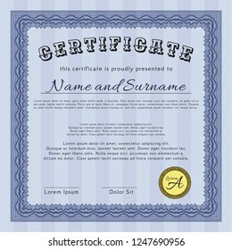 Blue Diploma template. Customizable, Easy to edit and change colors. With guilloche pattern and background. Elegant design. 