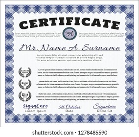 Blue Diploma template. Customizable, Easy to edit and change colors. With complex linear background. Beauty design. 
