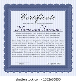 Blue Diploma template. Customizable, Easy to edit and change colors. Easy to print. Lovely design. 