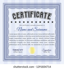 Blue Diploma template. Detailed. Complex background. Modern design. 