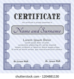 Blue Diploma template. Detailed. With quality background. Money design. 