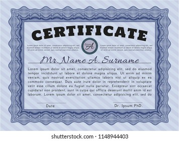 Blue Diploma template. Easy to print. Vector illustration. Cordial design. 
