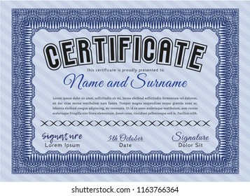 Blue Diploma template. Easy to print. Lovely design. Customizable, Easy to edit and change colors. 