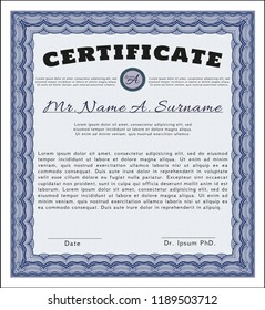 Blue Diploma template. Easy to print. Cordial design. Customizable, Easy to edit and change colors. 