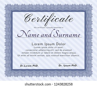 Blue Diploma template. Easy to print. Vector illustration. Artistry design. 