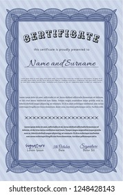 Blue Diploma template. Elegant design. Complex background. Detailed. 