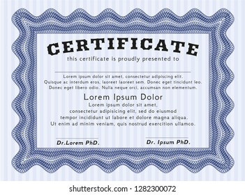 Blue Diploma template. Elegant design. With background. Customizable, Easy to edit and change colors. 