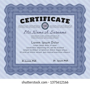 Blue Diploma template. Elegant design. Detailed. With complex background. 