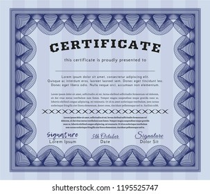 Blue Diploma template. Excellent design. Easy to print. Vector illustration. 
