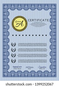 Blue Diploma template. Excellent design. With background. Customizable, Easy to edit and change colors. 