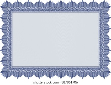 Blue Diploma template. Excellent design. Border, frame. With background. 