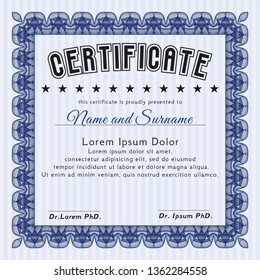 Blue Diploma template. Good design. With complex background. Detailed. 