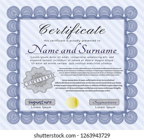 Blue Diploma template. With great quality guilloche pattern. Superior design. Detailed. 