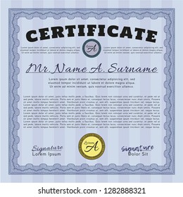 Blue Diploma template. With great quality guilloche pattern. Elegant design. Vector illustration. 