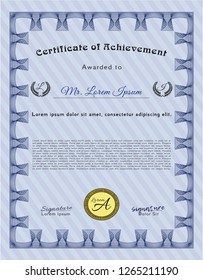 Blue Diploma template. With guilloche pattern. Lovely design. Customizable, Easy to edit and change colors. 