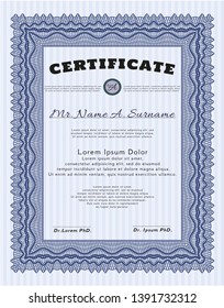 Blue Diploma template. With guilloche pattern. Artistry design. Customizable, Easy to edit and change colors. 