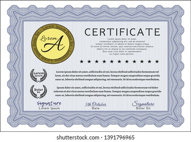 Blue Diploma template. With linear background. Good design. Detailed. 