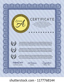 Blue Diploma template. Lovely design. Complex background. Customizable, Easy to edit and change colors. 