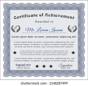 Blue Diploma template.  Lovely design.  With guilloche pattern and background.  Customizable, Easy to edit and change colors. 