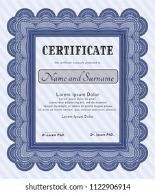 Blue Diploma template. Modern design. Detailed. Complex background. 