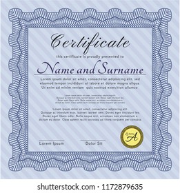 Blue Diploma template. Money design. Vector illustration. With complex background. 