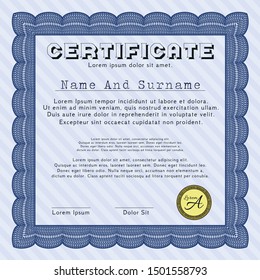 Blue Diploma template. Money design. With guilloche pattern. Customizable, Easy to edit and change colors. 