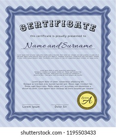 Blue Diploma template. Money Pattern design. Detailed. Easy to print. 