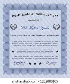 Blue Diploma template. Money Pattern. With linear background. Detailed. 