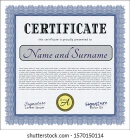 Blue Diploma template. Money Pattern design. With background. Vector illustration. 