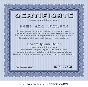 Blue Diploma template. Nice design. Vector illustration. With linear background. 