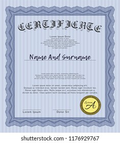 Blue Diploma template. Nice design. Vector illustration. Complex background. 