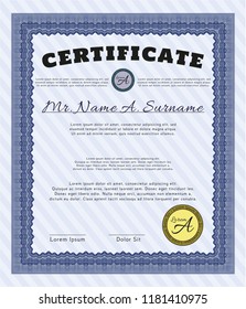 Blue Diploma template. Nice design. Customizable, Easy to edit and change colors. With complex background. 