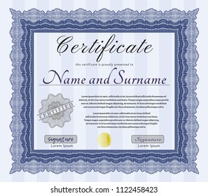 Blue Diploma template. Perfect design. Complex background. Vector illustration. 