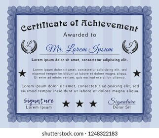 Blue Diploma template. Perfect design. With great quality guilloche pattern. Customizable, Easy to edit and change colors. 