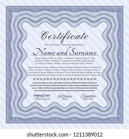 Blue Diploma template. Printer friendly. Modern design. Detailed. 