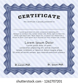 Blue Diploma template. Printer friendly. Money Pattern. Customizable, Easy to edit and change colors. 