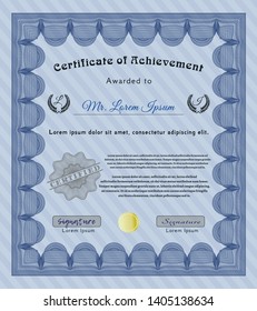 Blue Diploma template. Printer friendly. Money Pattern. Detailed. 