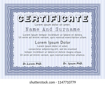 Blue Diploma template. With quality background. Detailed. Lovely design. 