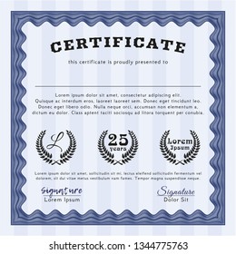 Blue Diploma template. With quality background. Vector illustration. Artistry design. 