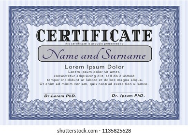 Blue Diploma template. Sophisticated design. With complex linear background. Customizable, Easy to edit and change colors. 
