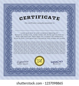 Blue Diploma template. Superior design. With great quality guilloche pattern. Detailed. 