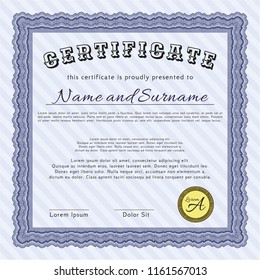Blue Diploma template. Vector illustration. Easy to print. Cordial design. 
