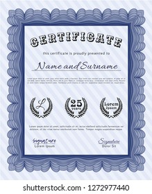 Blue Diploma template. Vector illustration. With complex background. Good design. 