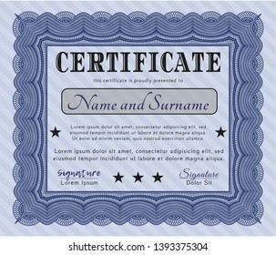 Blue Diploma template. Vector illustration. With quality background. Money Pattern. 