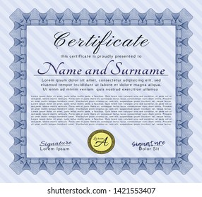 Blue Diploma template. Vector illustration. With quality background. Cordial design. 