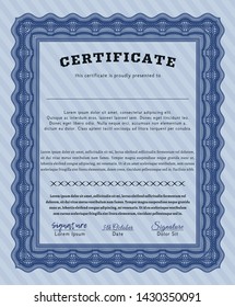 Blue Diploma template. Vector illustration. Complex background. Perfect design. 