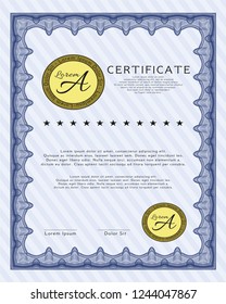 Blue Diploma. Vector illustration. With complex background. Perfect design. 