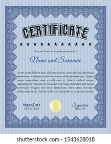 Blue Diploma. Vector illustration. With complex background. Money Pattern. 