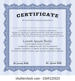 Blue Diploma. Vector illustration. Complex background. Artistry design. 